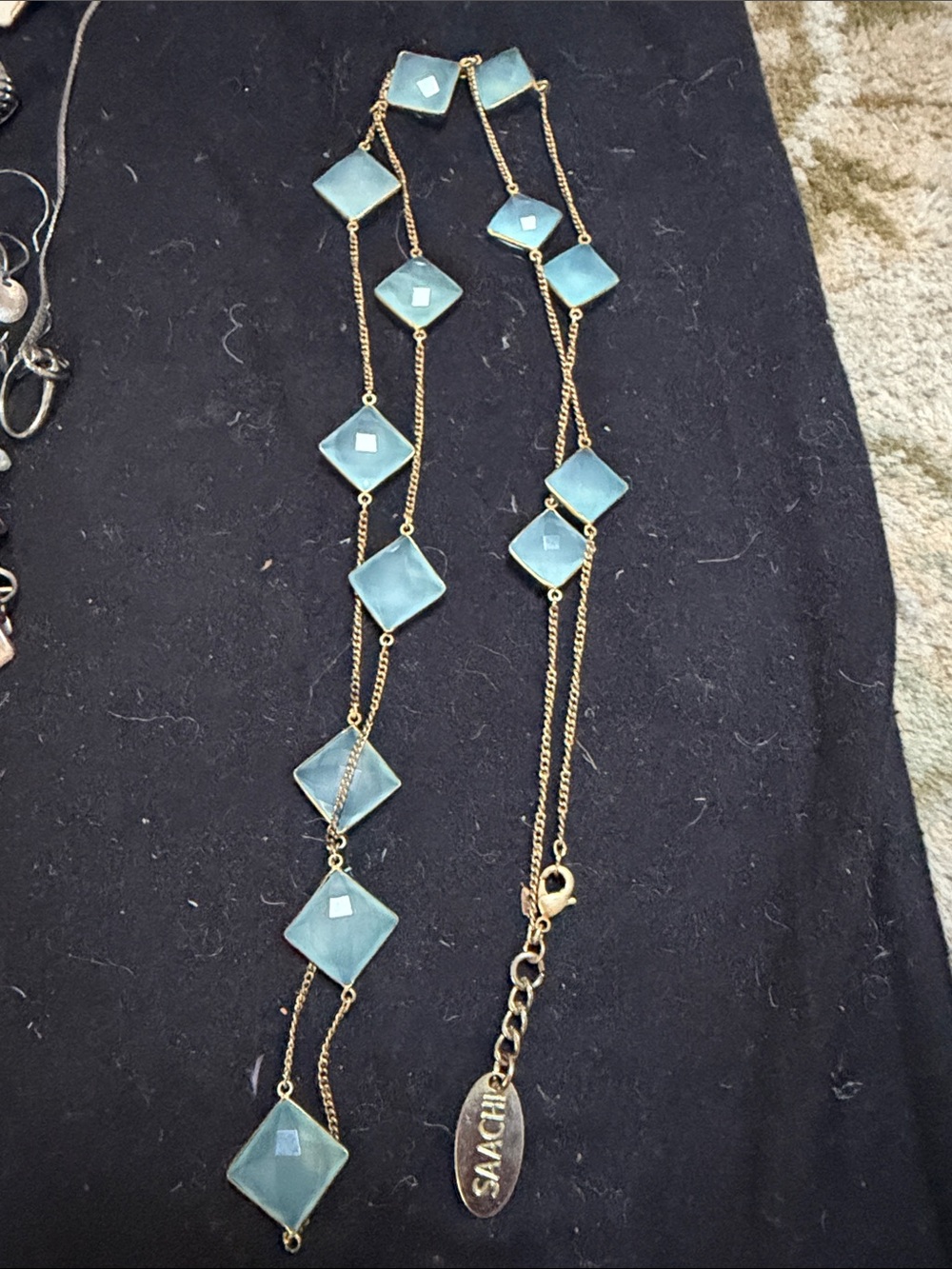 SAACHI gold-tone necklace with aqua green diamond-shaped stones